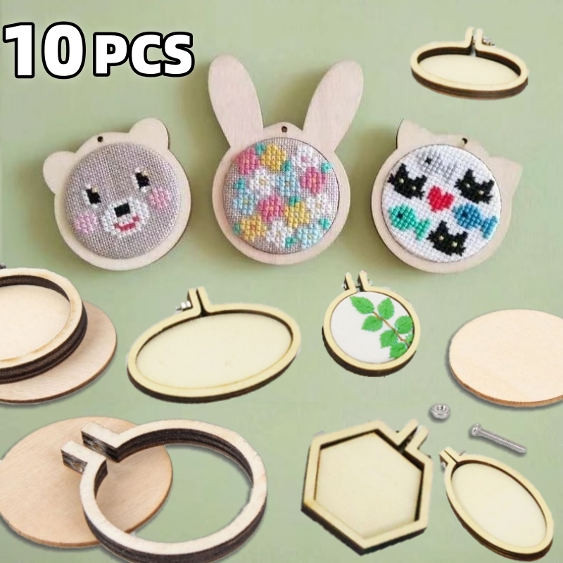 Wood Ring Blank - 10 buah lingkaran bordir Mini lingkaran