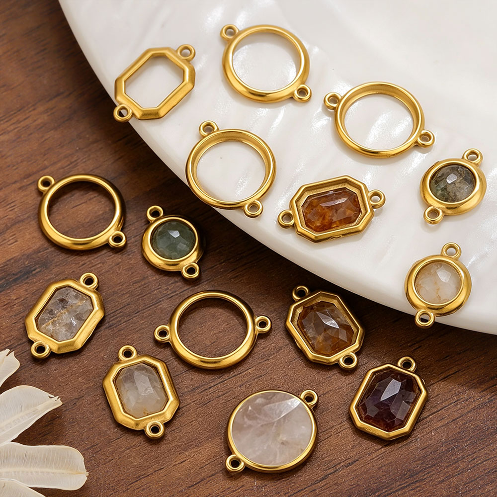 Bezels Set Pendant - 10Pcs Liontin Lingkaran Berlubang Ganda dari